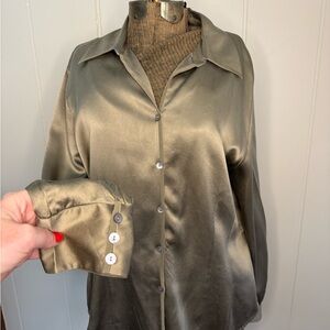 Talbots Satin Button-Down Shirt in Olive